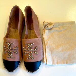 New Tory Burch Suede Pink and Black Espadrille Shoes. Size 10.5.
